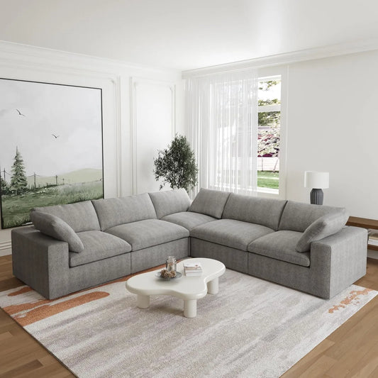 Deluxe Premium Cloud Sectional Sofas | Light Grey Cotton and Linen Couch Sectionals 5-seaters