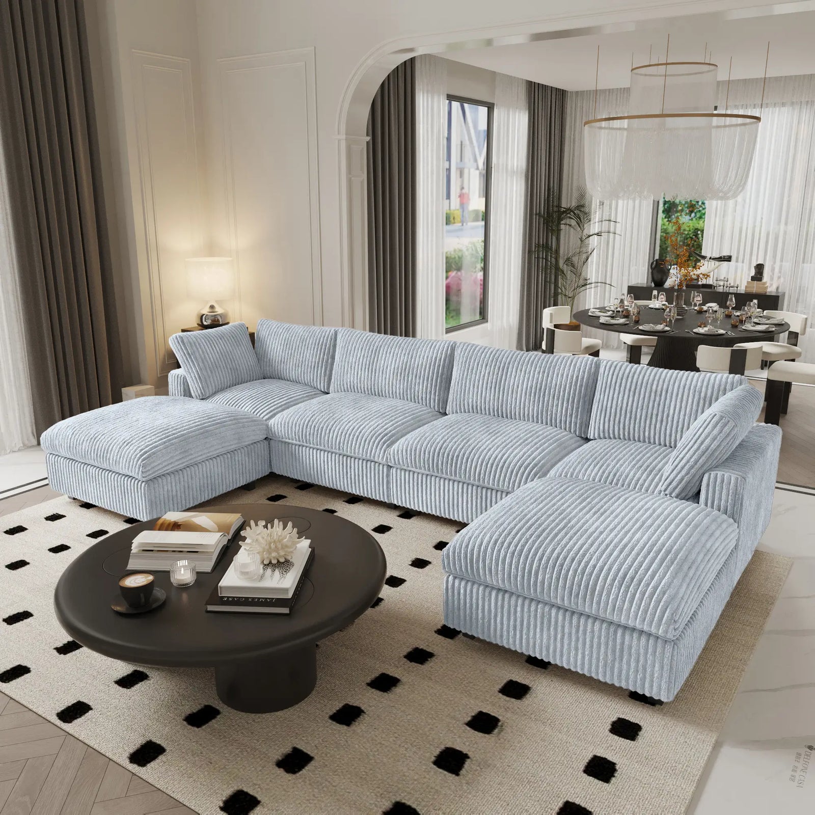 Sofá seccional en forma de U Deluxe Cloud de 4 plazas, color gris claro, lavable | 6 piezas (incluye 2 otomanas), tela de felpa, diseño modular