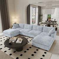 Deluxe Classic Cloud Sectional Sofas | Light Grey Plush Fabric U shaped Sectionals 4-seaters
