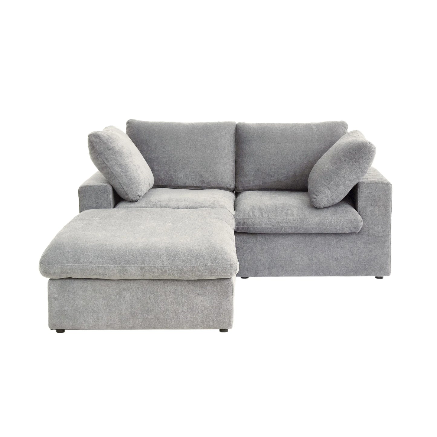 Deluxe Premium Cloud Sectional Sofas Covers | Light Grey Cotton and Linen Sofa Cover for 2-Seater With Ottoman