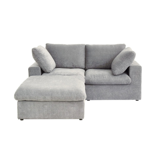Deluxe Premium Cloud Sectional Sofas Covers | Light Grey Cotton and Linen Sofa Cover for 2-Seater With Ottoman