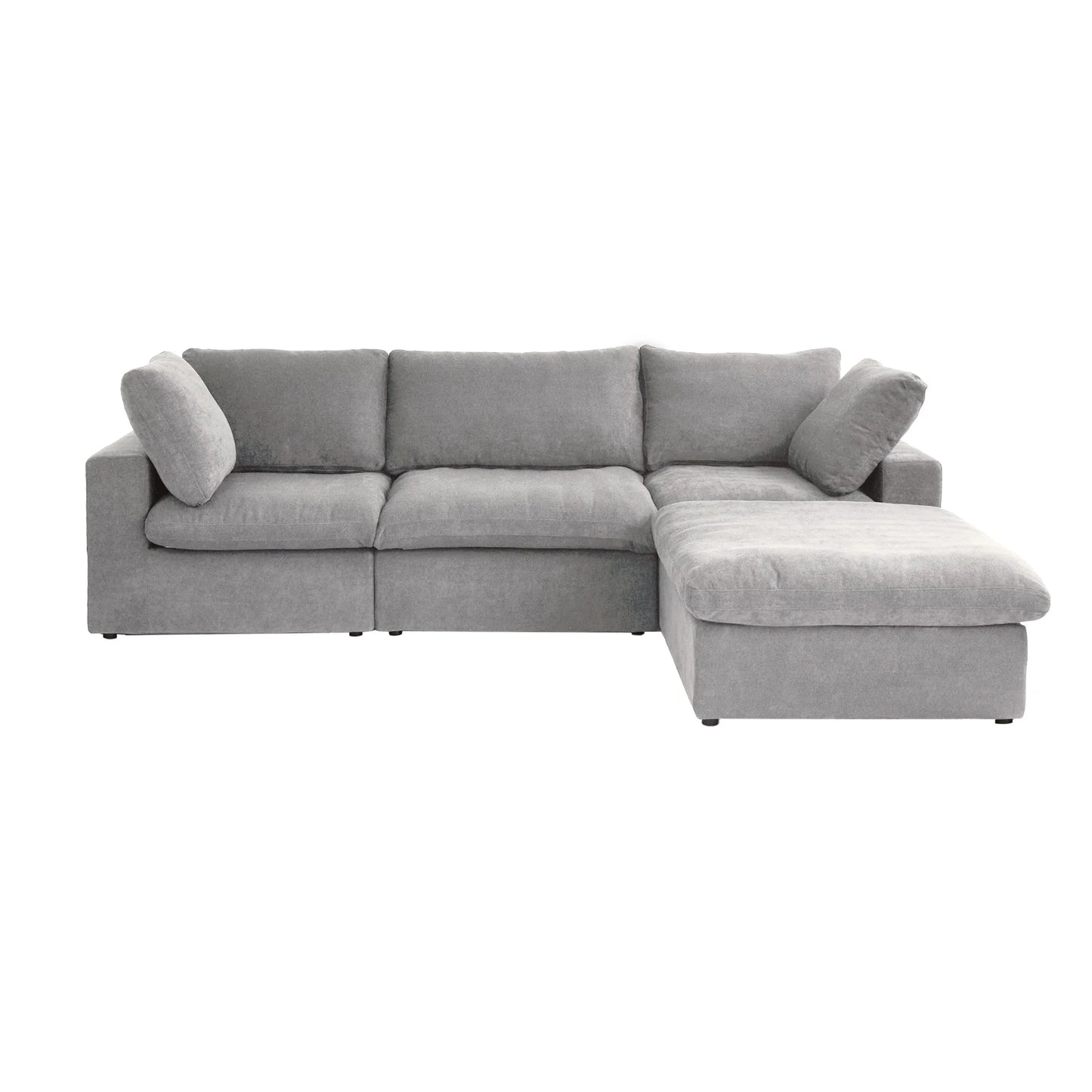 Deluxe Premium Cloud Sectional Sofas Covers | Light Grey Cotton and Linen Sofa Cover for 3-Seater With Ottoman