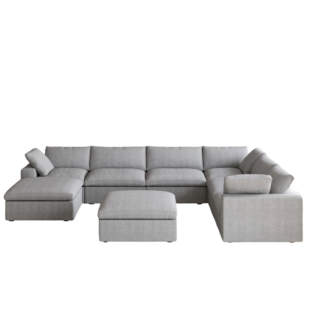 Deluxe Premium Cloud Sectional Sofas Covers | Light Grey Cotton and Linen Sofa Cover for 6-Seater With 2 Ottomans