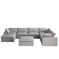 Deluxe Premium Cloud Sectional Sofas Covers | Light Grey Cotton and Linen Sofa Cover for 6-Seater With 2 Ottomans