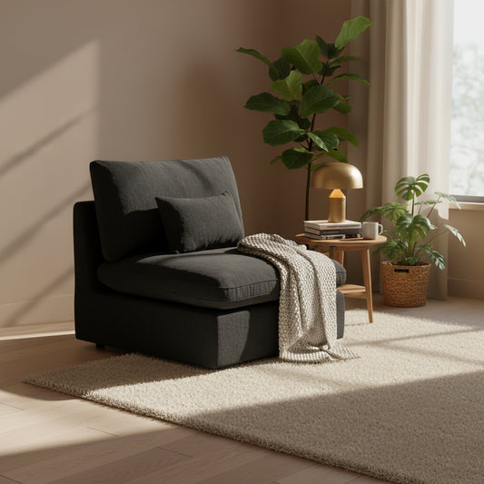 Deluxe Slope Cloud Sectional Sofas | 1-Piece Linen Black Single Sofa 40" Adjustable Backrest Pillows 1-Seater