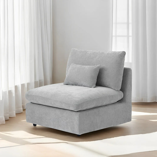 Deluxe Slope Cloud Sectional Sofas | Linen Light Grey Single Sofa 40" Adjustable Backrest Pillows 1-Seater