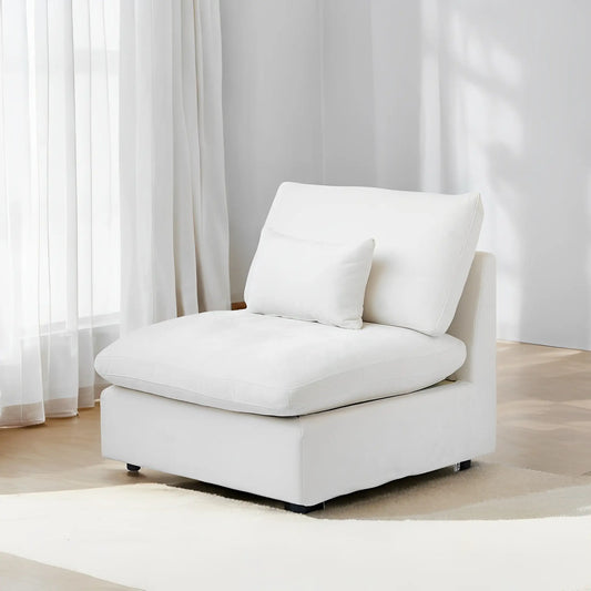 Deluxe Slope Cloud Sectional Sofas | Linen White Single Sofa 40" Adjustable Backrest Pillows 1-Seater