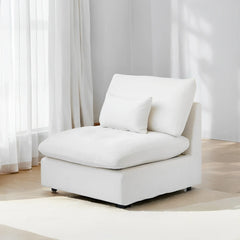 Deluxe Slope Cloud Sectional Sofas | Linen White Single Sofa 40" Adjustable Backrest Pillows 1-Seater