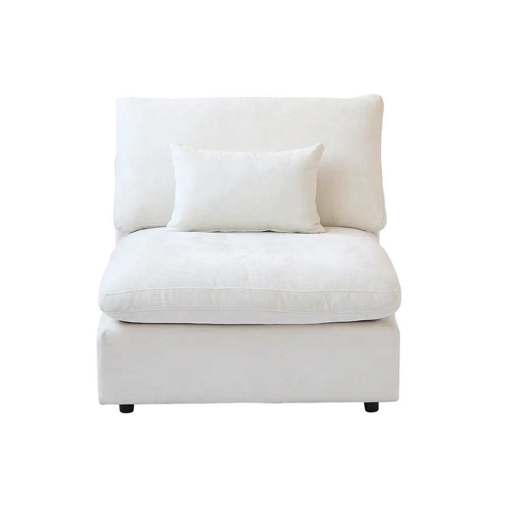 Deluxe Slope Cloud Sectional Sofas | Linen White Single Sofa 40" Adjustable Backrest Pillows 1-Seater