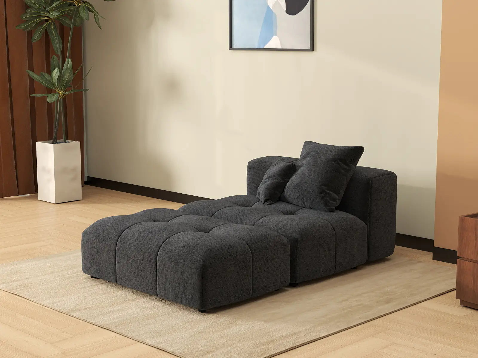 Matrix 1-Seater Black Linen Single Sofa | 2-Piece (Includes 1 Ottoman), Living Room Accent, Contemporary Style