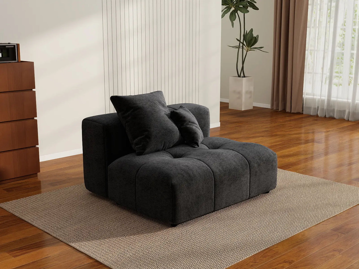 Sofá individual de lino negro de 1 plaza Matrix | 1 pieza, acento para sala de estar, estilo moderno