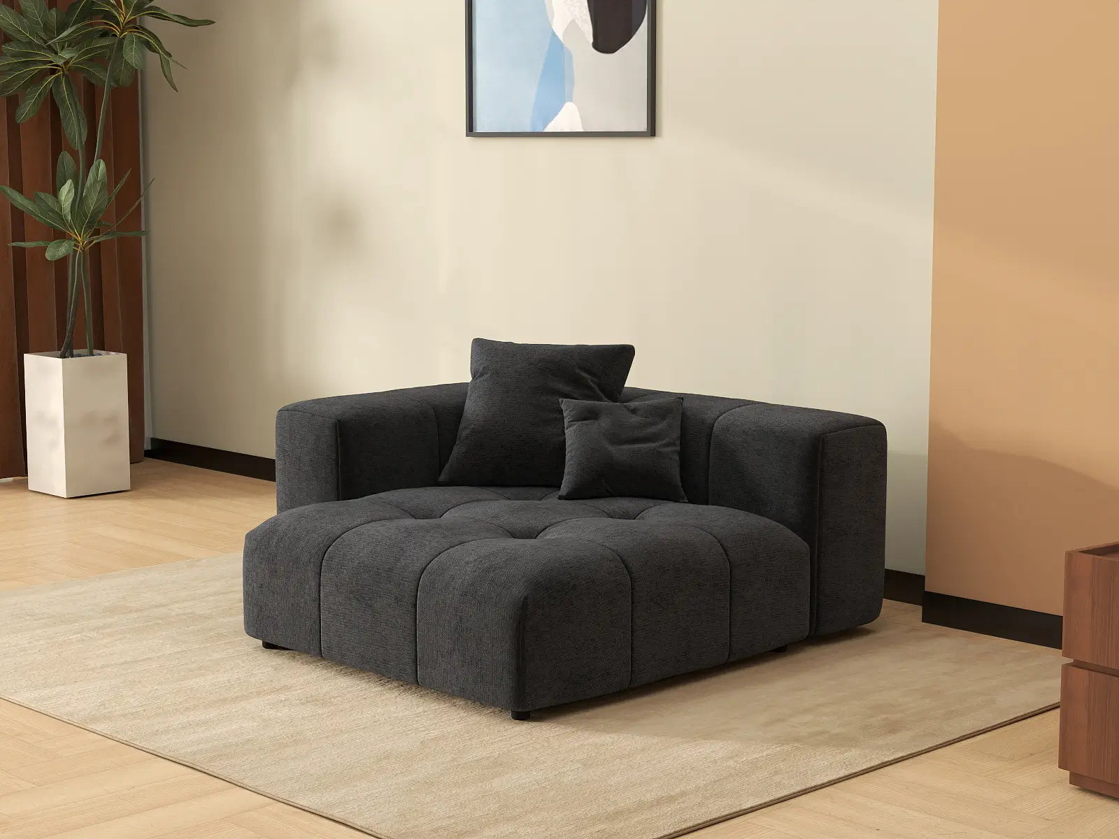 Matrix 1-Seater Black Linen Single Sofa | 1-Piece, Living Room Accent, Modular Design