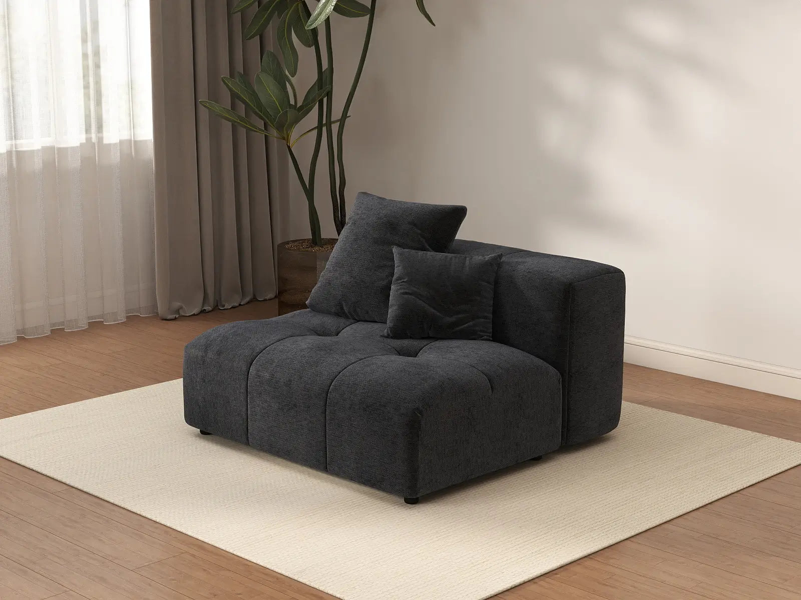 Sofá individual de lino negro de 1 plaza Matrix | 1 pieza, acento para sala de estar, estilo moderno