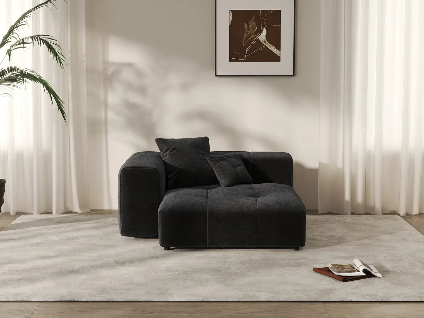 Matrix 1-Seater Black Linen Single Sofa | 1-Piece, Living Room Accent, Modular Design