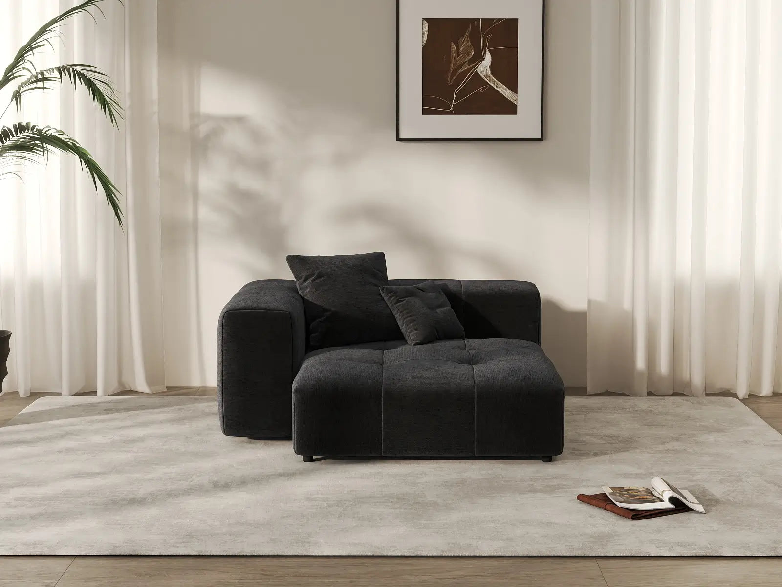 Matrix 1-Seater Black Linen Single Sofa | 1-Piece, Living Room Accent, Modular Design