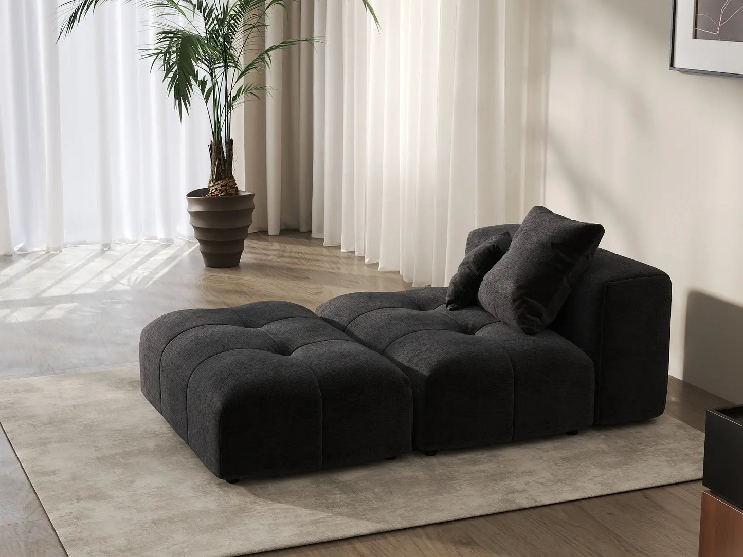 Matrix 1-Seater Black Linen Single Sofa | 2-Piece (Includes 1 Ottoman), Living Room Accent, Contemporary Style