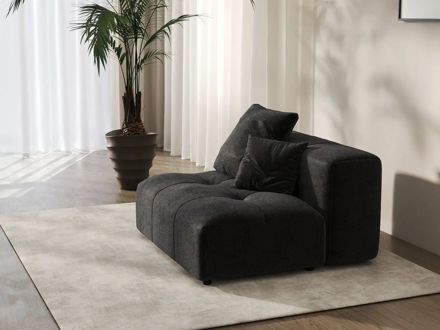 Sofá individual de lino negro de 1 plaza Matrix | 1 pieza, acento para sala de estar, estilo moderno