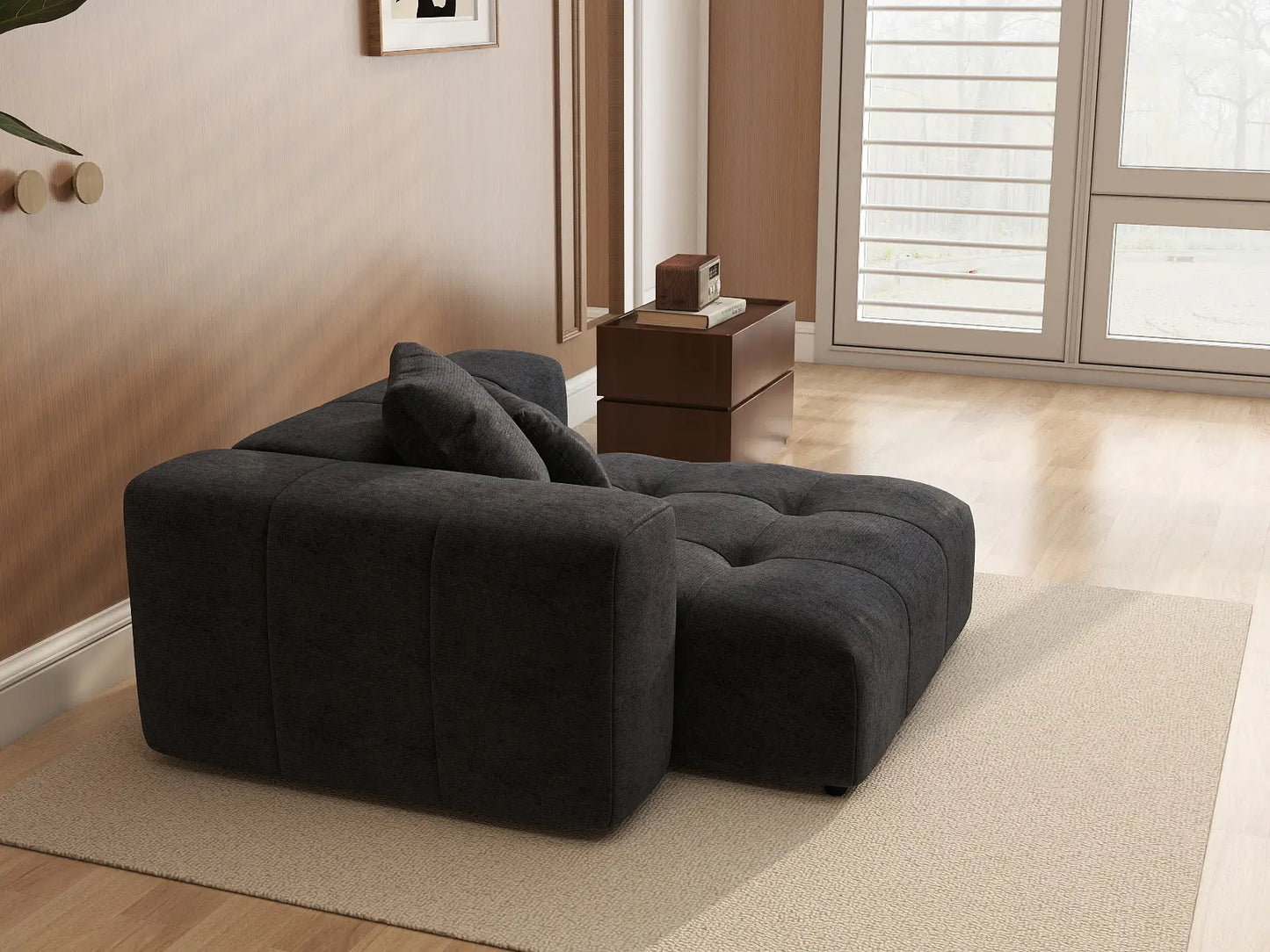 Matrix 1-Seater Black Linen Single Sofa | 1-Piece, Living Room Accent, Modular Design