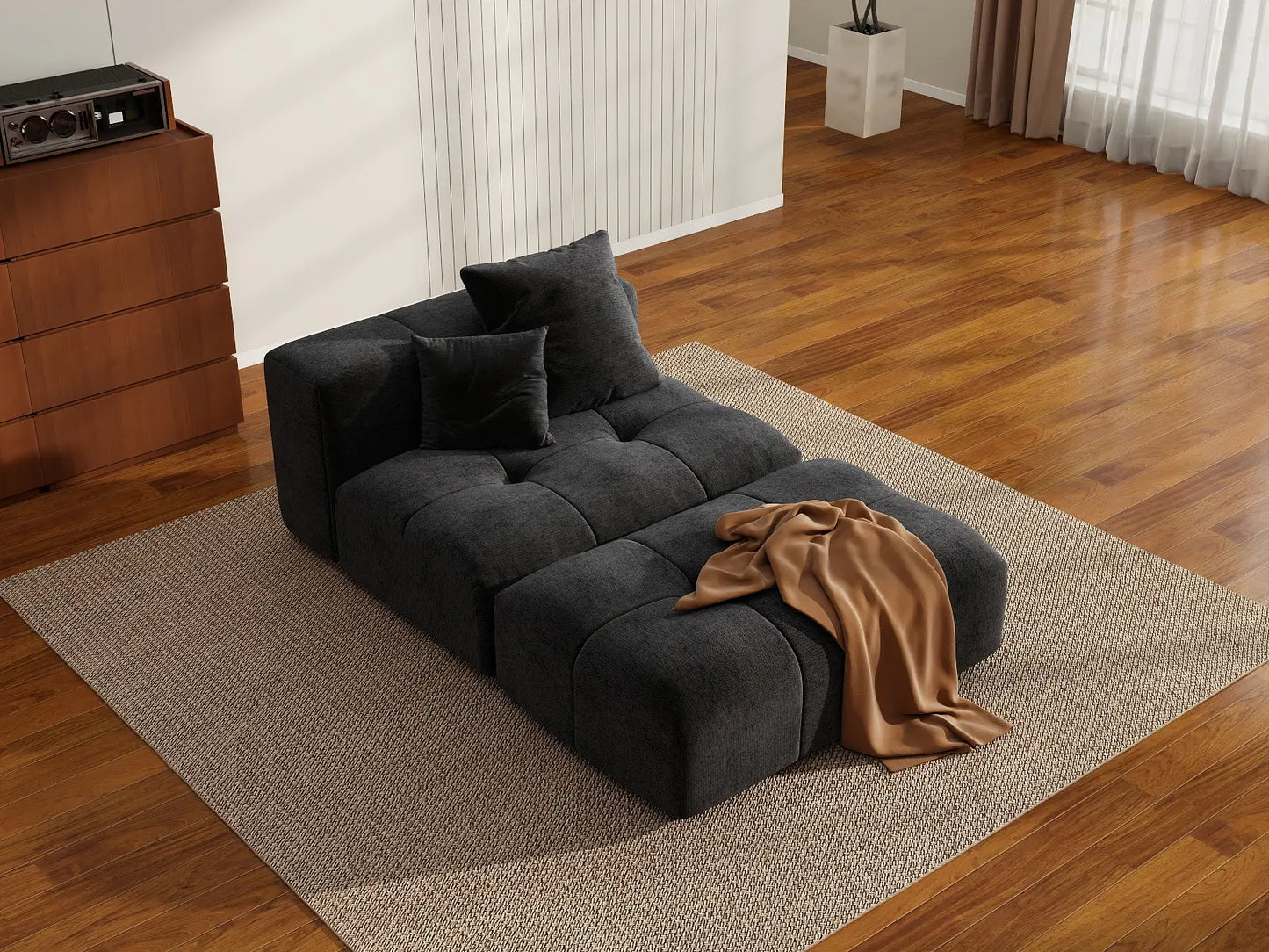 Matrix 1-Seater Black Linen Single Sofa | 2-Piece (Includes 1 Ottoman), Living Room Accent, Contemporary Style