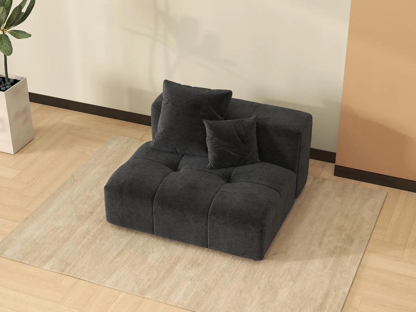 Sofá individual de lino negro de 1 plaza Matrix | 1 pieza, acento para sala de estar, estilo moderno