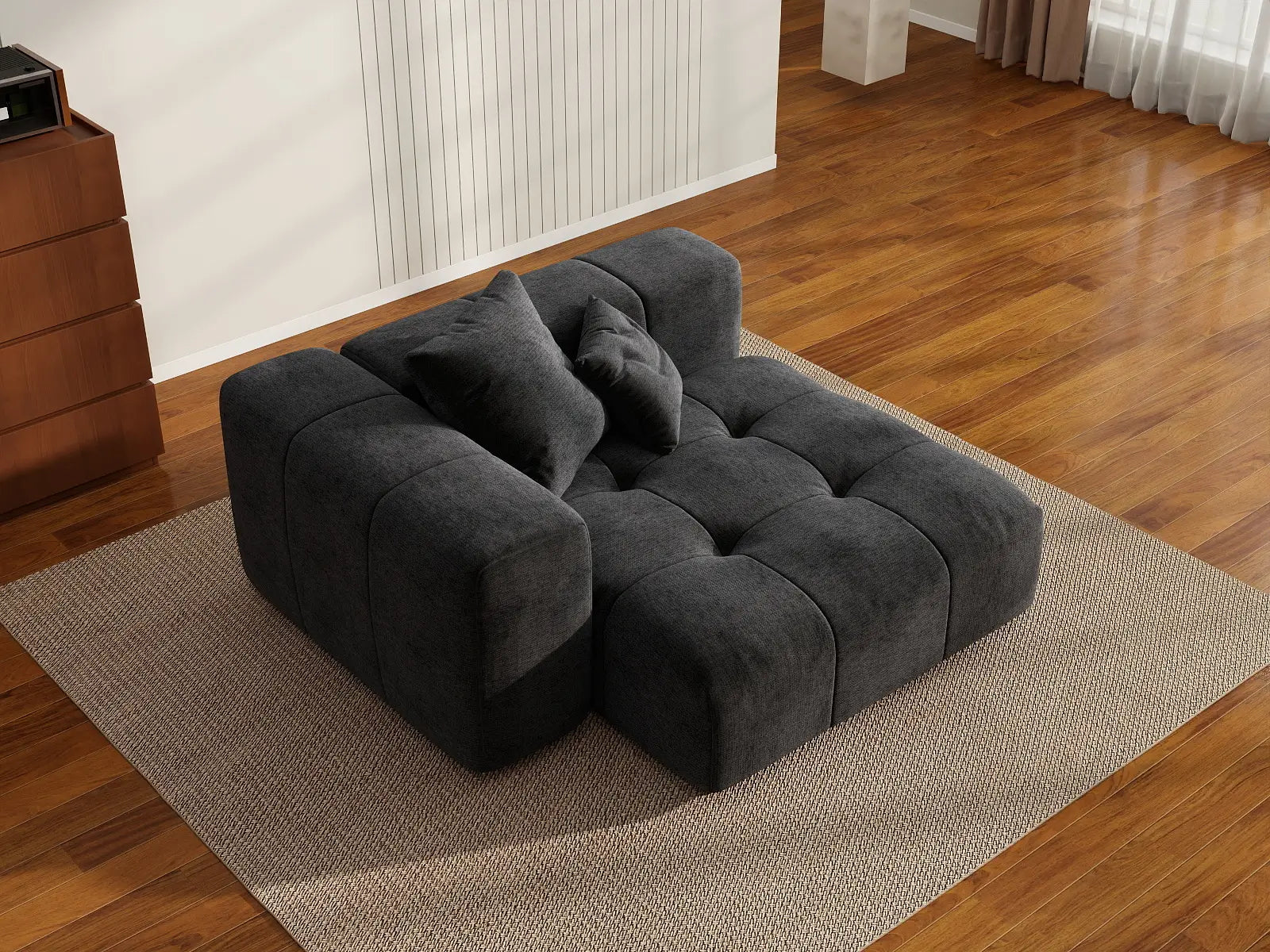 Matrix 1-Seater Black Linen Single Sofa | 1-Piece, Living Room Accent, Modular Design