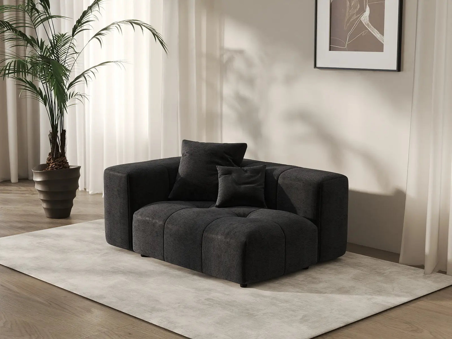 Matrix 1-Seater Black Small Space Single Sofa | 1-Piece, Linen Fabric, Living Room Accent