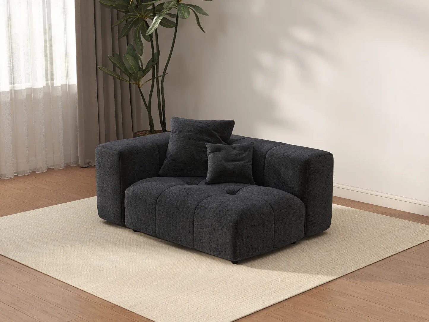 Matrix 1-Seater Black Small Space Single Sofa | 1-Piece, Linen Fabric, Living Room Accent