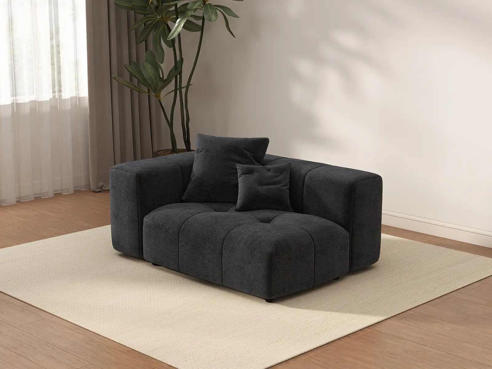 Matrix 1-Seater Black Small Space Single Sofa | 1-Piece, Linen Fabric, Living Room Accent