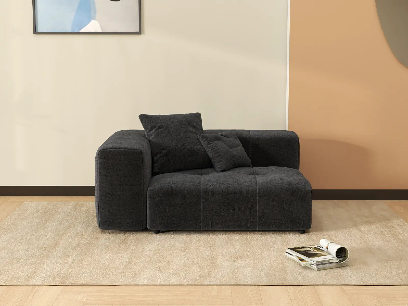Matrix 1-Seater Black Small Space Single Sofa | 1-Piece, Linen Fabric, Living Room Accent