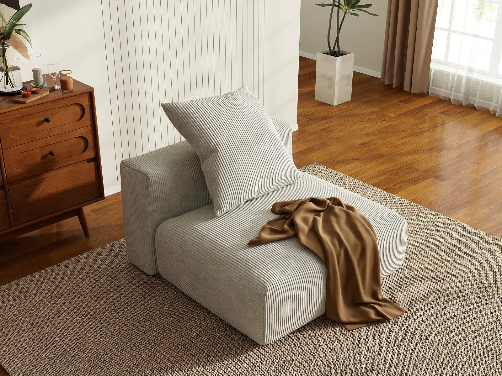 Sofá Individual Matriz de 1 Plaza Gris | 1 pieza, tela de pana, decorativo para sala de estar, fundas de cojín lavables