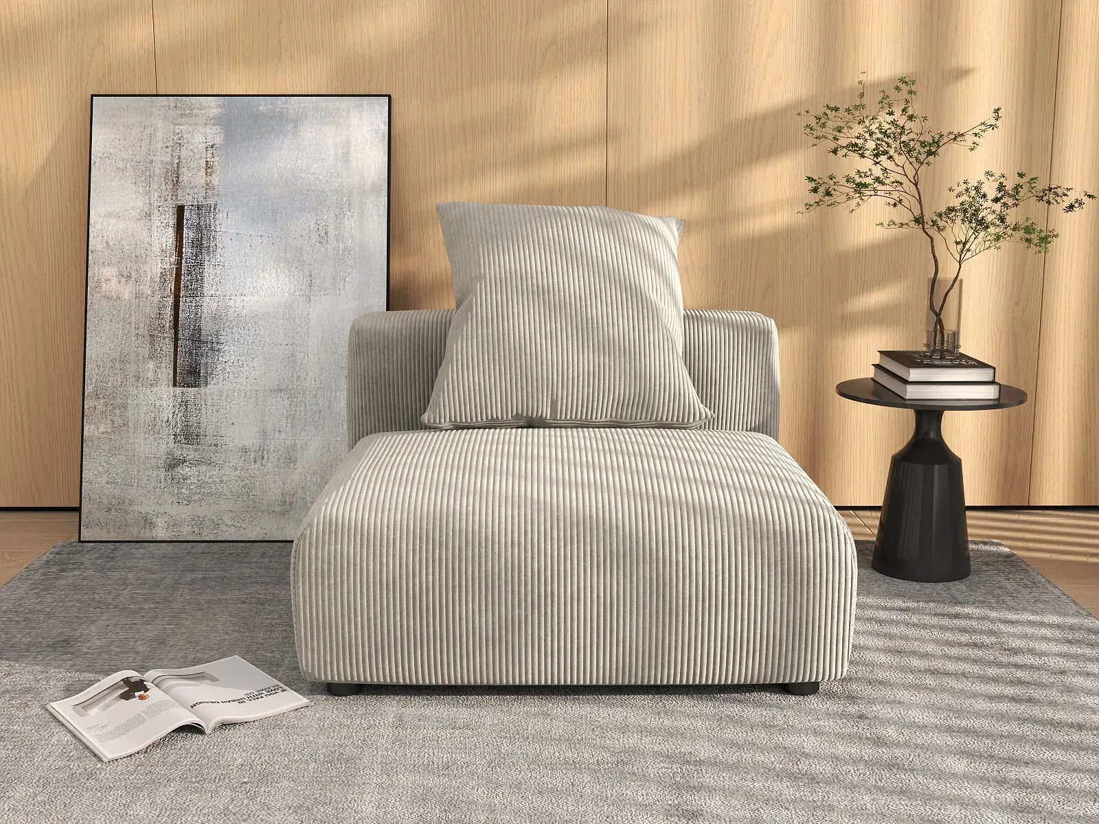 Sofá Individual Matriz de 1 Plaza Gris | 1 pieza, tela de pana, decorativo para sala de estar, fundas de cojín lavables