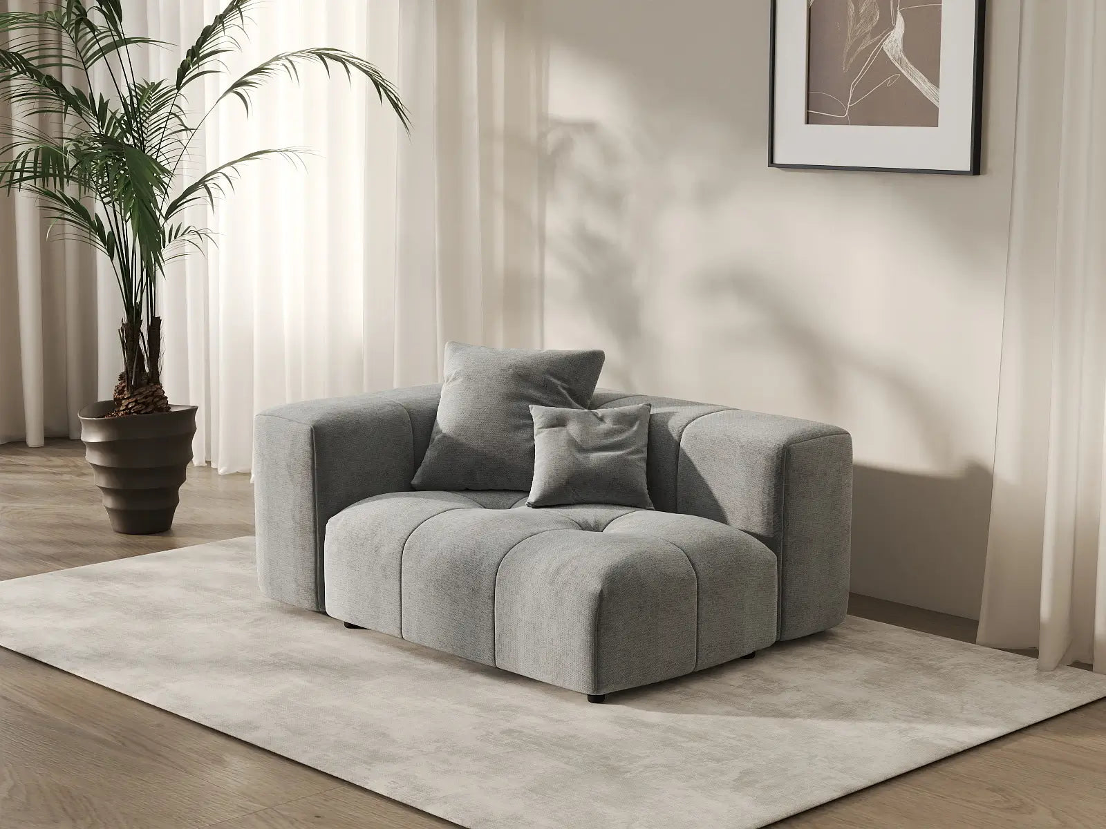 Matrix 1-Seater Light Grey Linen Single Sofa | 1-Piece, Living Room Accent, Contemporary Style