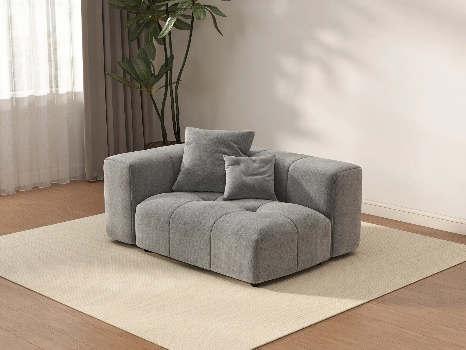 Matrix 1-Seater Light Grey Linen Single Sofa | 1-Piece, Living Room Accent, Contemporary Style
