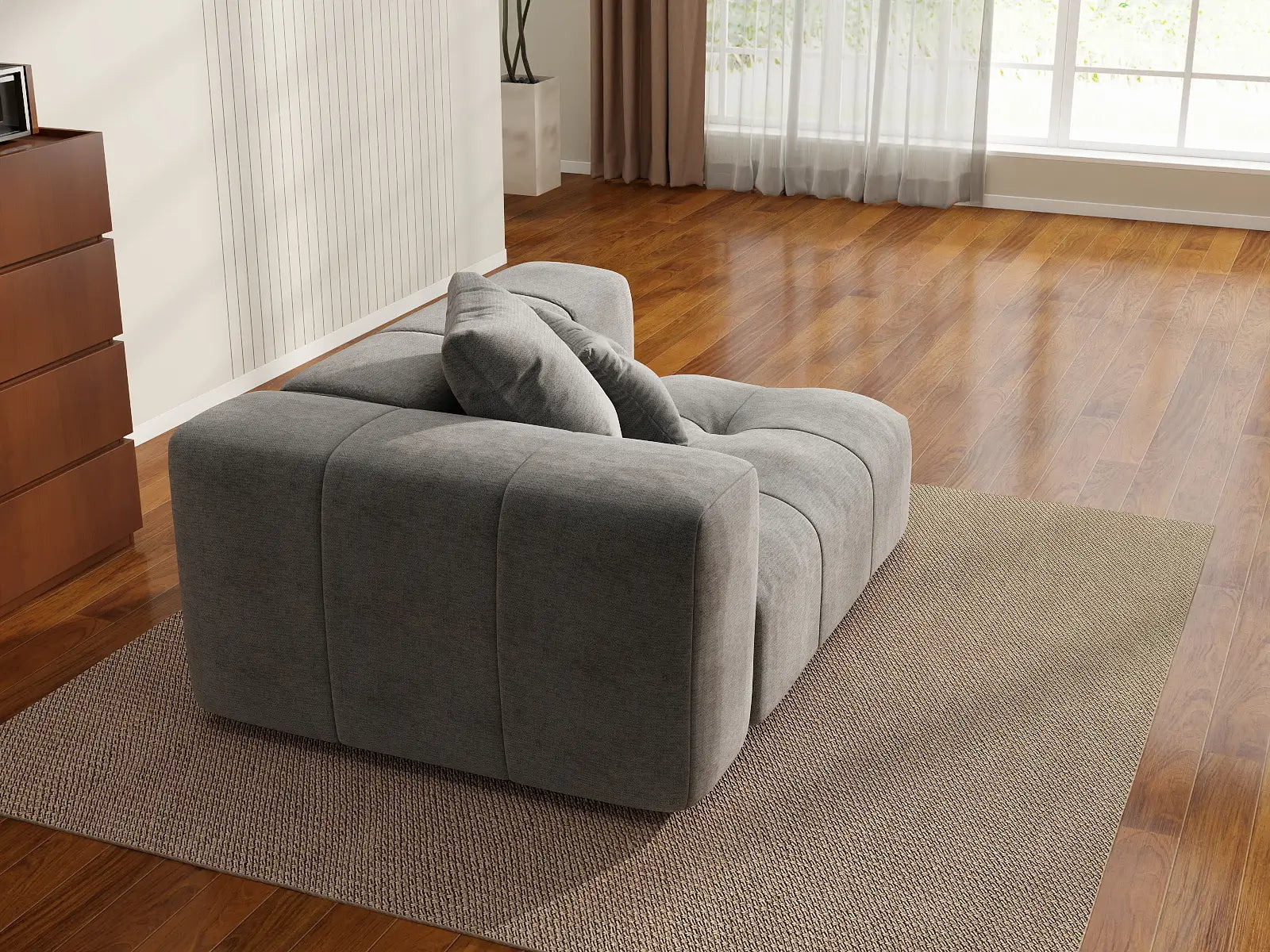 Matrix 1-Seater Light Grey Linen Single Sofa | 1-Piece, Living Room Accent, Contemporary Style