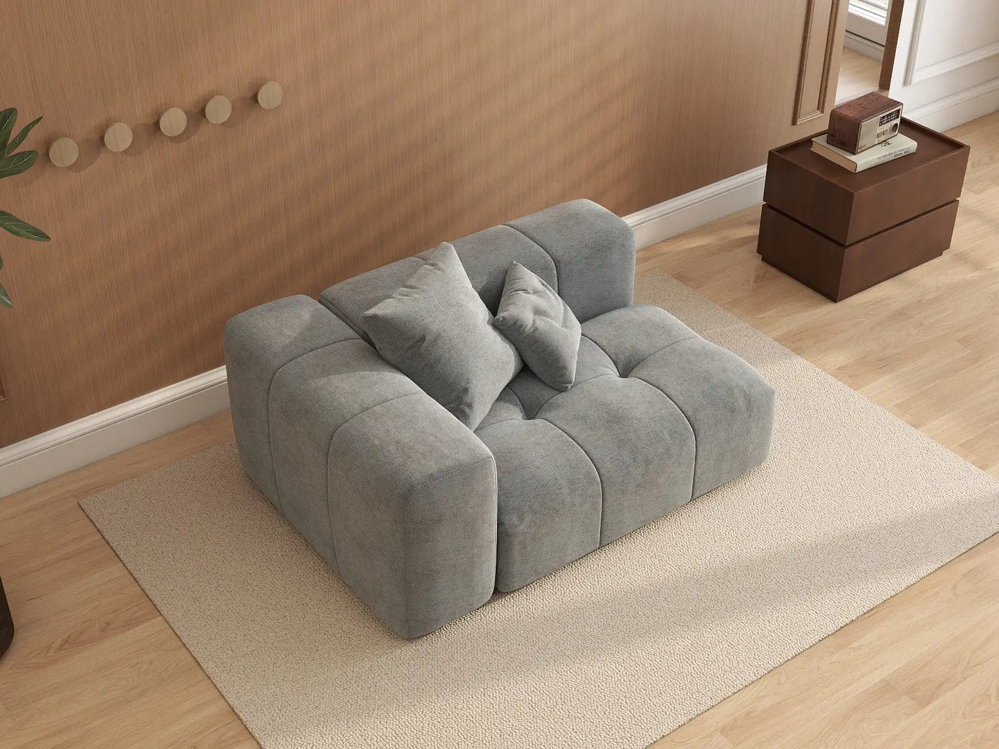 Matrix 1-Seater Light Grey Linen Single Sofa | 1-Piece, Living Room Accent, Contemporary Style