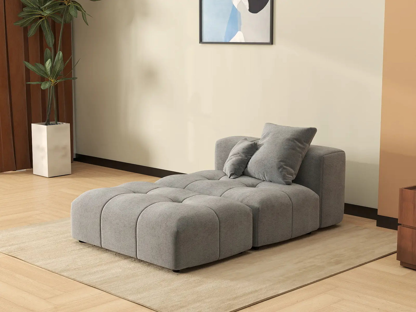 Matrix 1-Seater Light Grey Small Space Single Sofa | 2-Piece (Includes 1 Ottoman), Linen Fabric, Living Room Accent