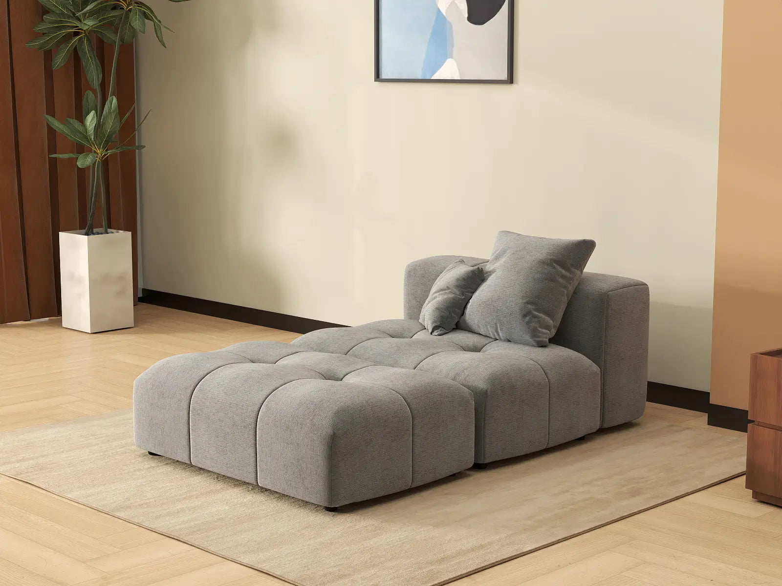 Matrix 1-Seater Light Grey Small Space Single Sofa | 2-Piece (Includes 1 Ottoman), Linen Fabric, Living Room Accent