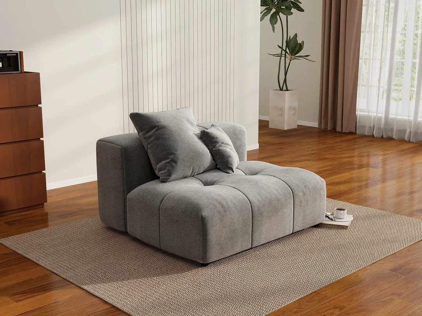 Sofá Individual Matrix de 1 Plaza, Gris Claro, para Espacios Pequeños | 1 pieza, Tela de Lino, Decoración de Sala de Estar