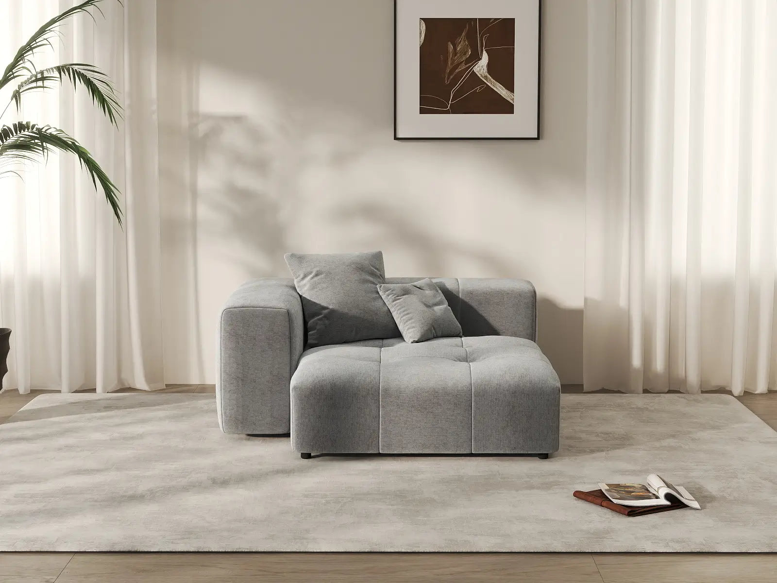 Matrix 1-Seater Light Grey Small Space Single Sofa | 1-Piece, Linen Fabric, Living Room Accent