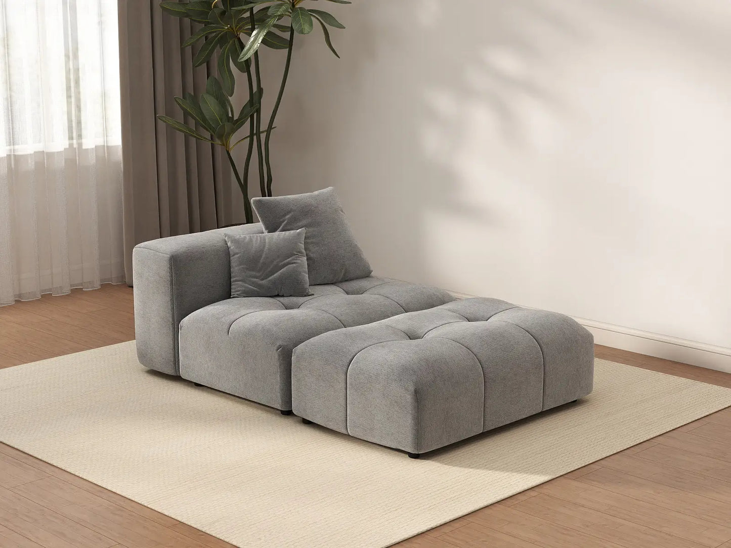 Matrix 1-Seater Light Grey Small Space Single Sofa | 2-Piece (Includes 1 Ottoman), Linen Fabric, Living Room Accent