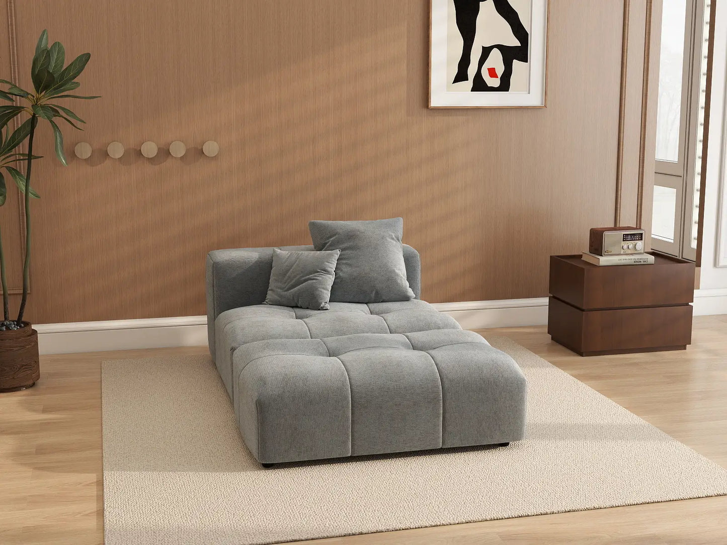 Matrix 1-Seater Light Grey Small Space Single Sofa | 2-Piece (Includes 1 Ottoman), Linen Fabric, Living Room Accent