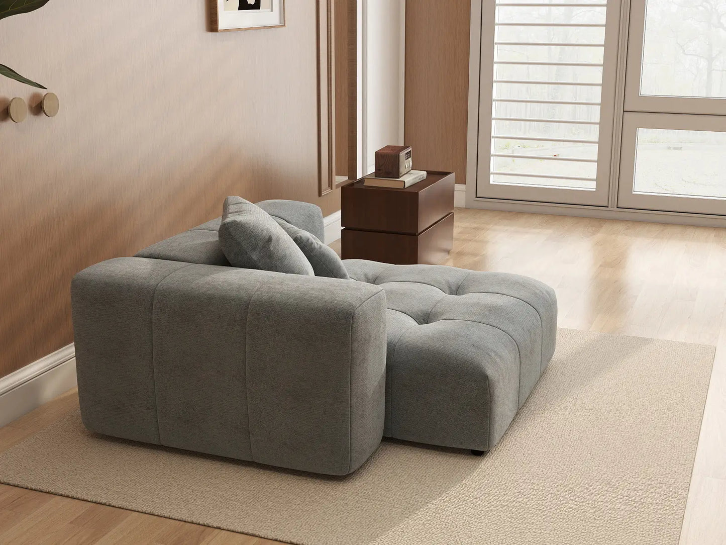 Matrix 1-Seater Light Grey Small Space Single Sofa | 1-Piece, Linen Fabric, Living Room Accent