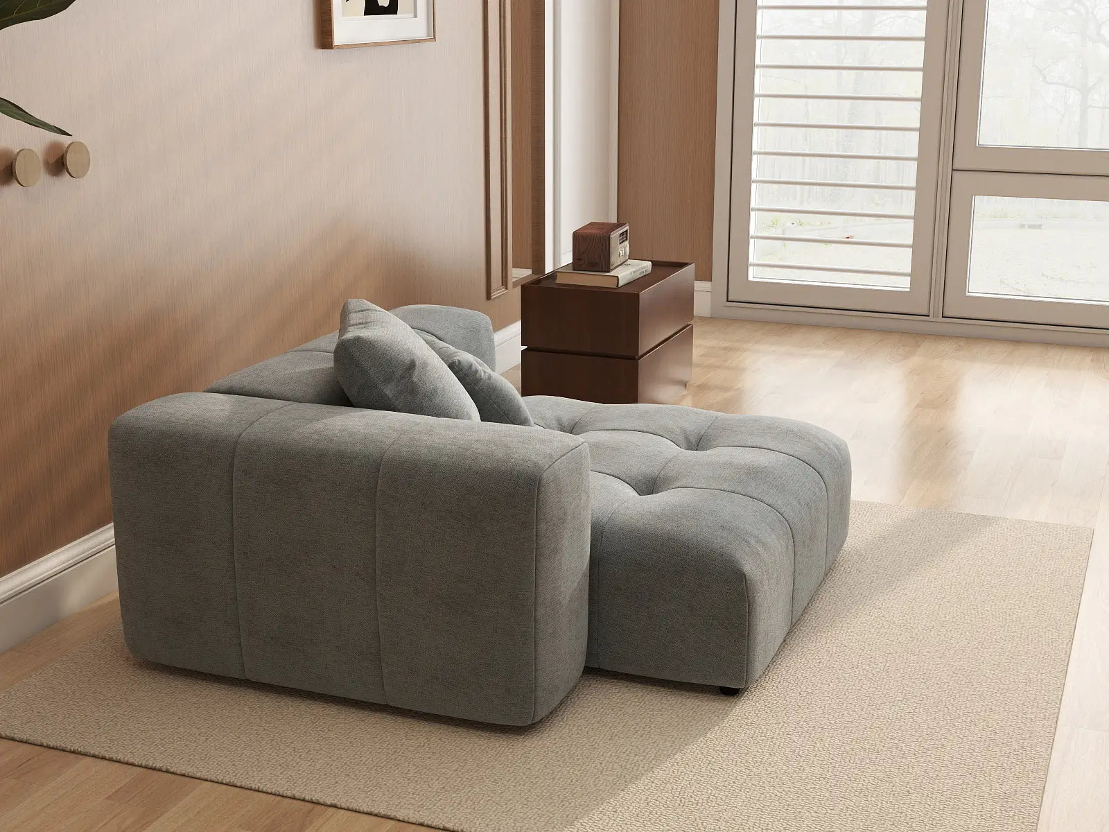 Matrix 1-Seater Light Grey Small Space Single Sofa | 1-Piece, Linen Fabric, Living Room Accent