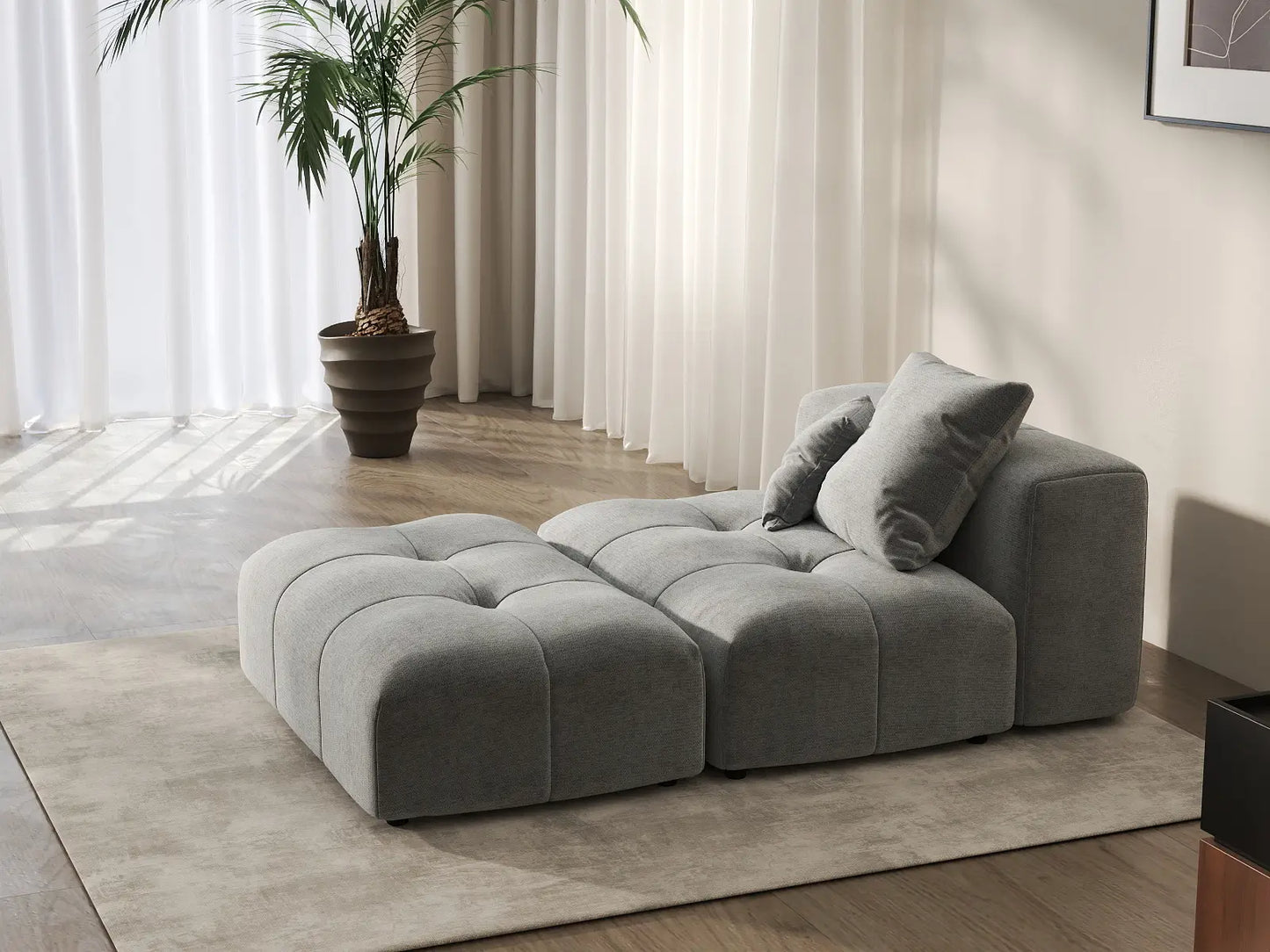 Matrix 1-Seater Light Grey Small Space Single Sofa | 2-Piece (Includes 1 Ottoman), Linen Fabric, Living Room Accent
