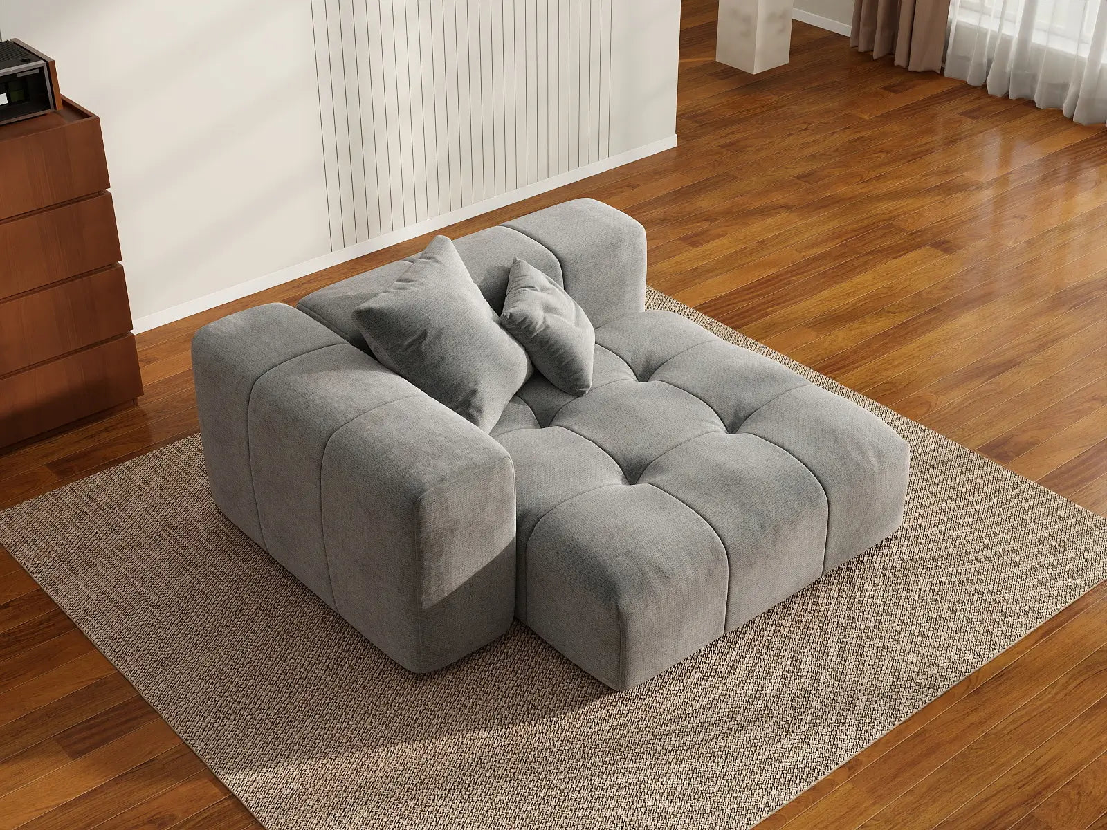 Matrix 1-Seater Light Grey Small Space Single Sofa | 1-Piece, Linen Fabric, Living Room Accent