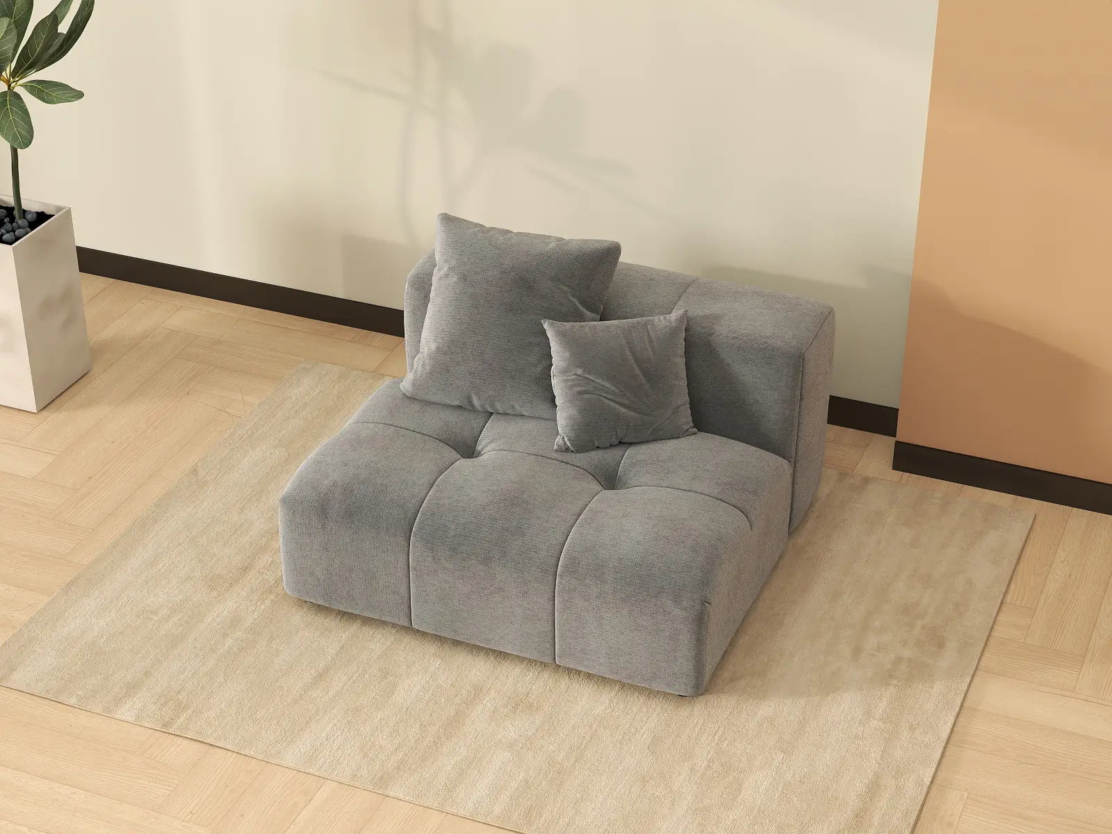 Sofá Individual Matrix de 1 Plaza, Gris Claro, para Espacios Pequeños | 1 pieza, Tela de Lino, Decoración de Sala de Estar