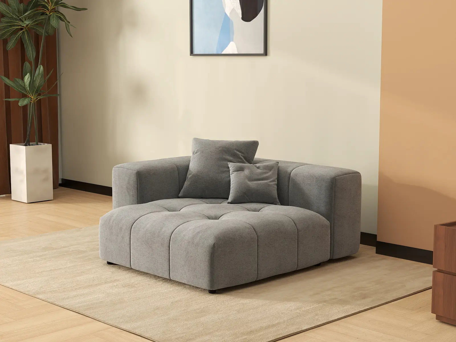 Matrix 1-Seater Light Grey Small Space Single Sofa | 1-Piece, Linen Fabric, Living Room Accent