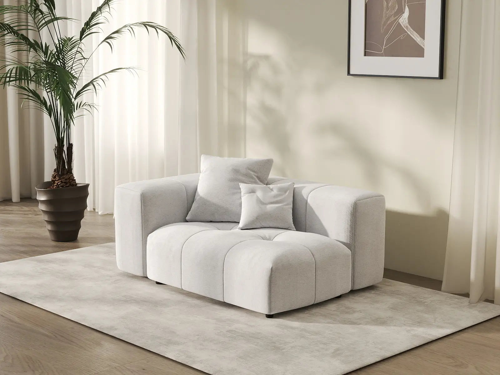 Matrix 1-Seater White Linen Single Sofa | 1-Piece, Living Room Accent, Small Space