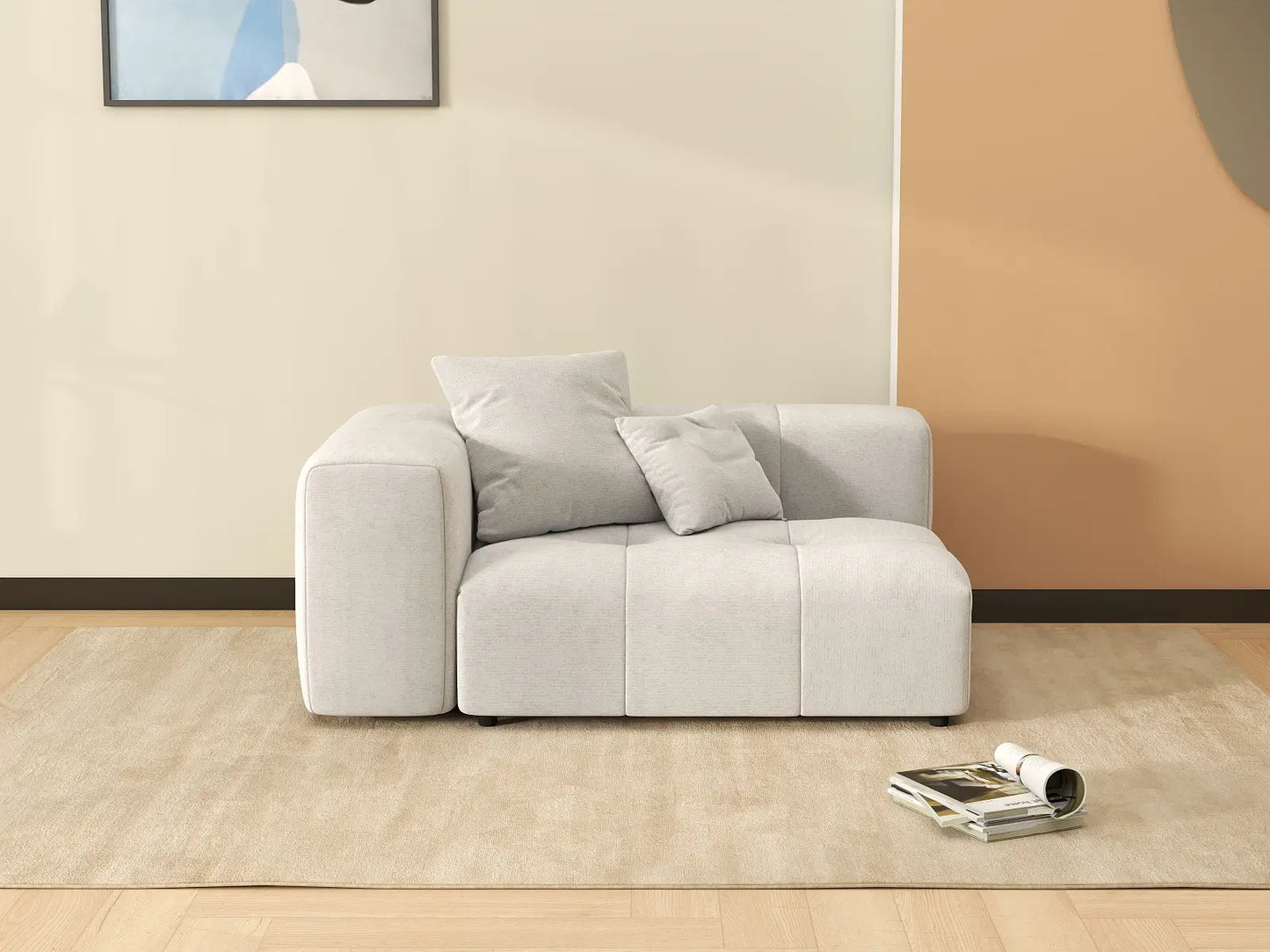 Matrix 1-Seater White Linen Single Sofa | 1-Piece, Living Room Accent, Small Space