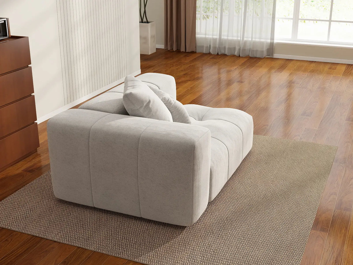 Matrix 1-Seater White Linen Single Sofa | 1-Piece, Living Room Accent, Small Space